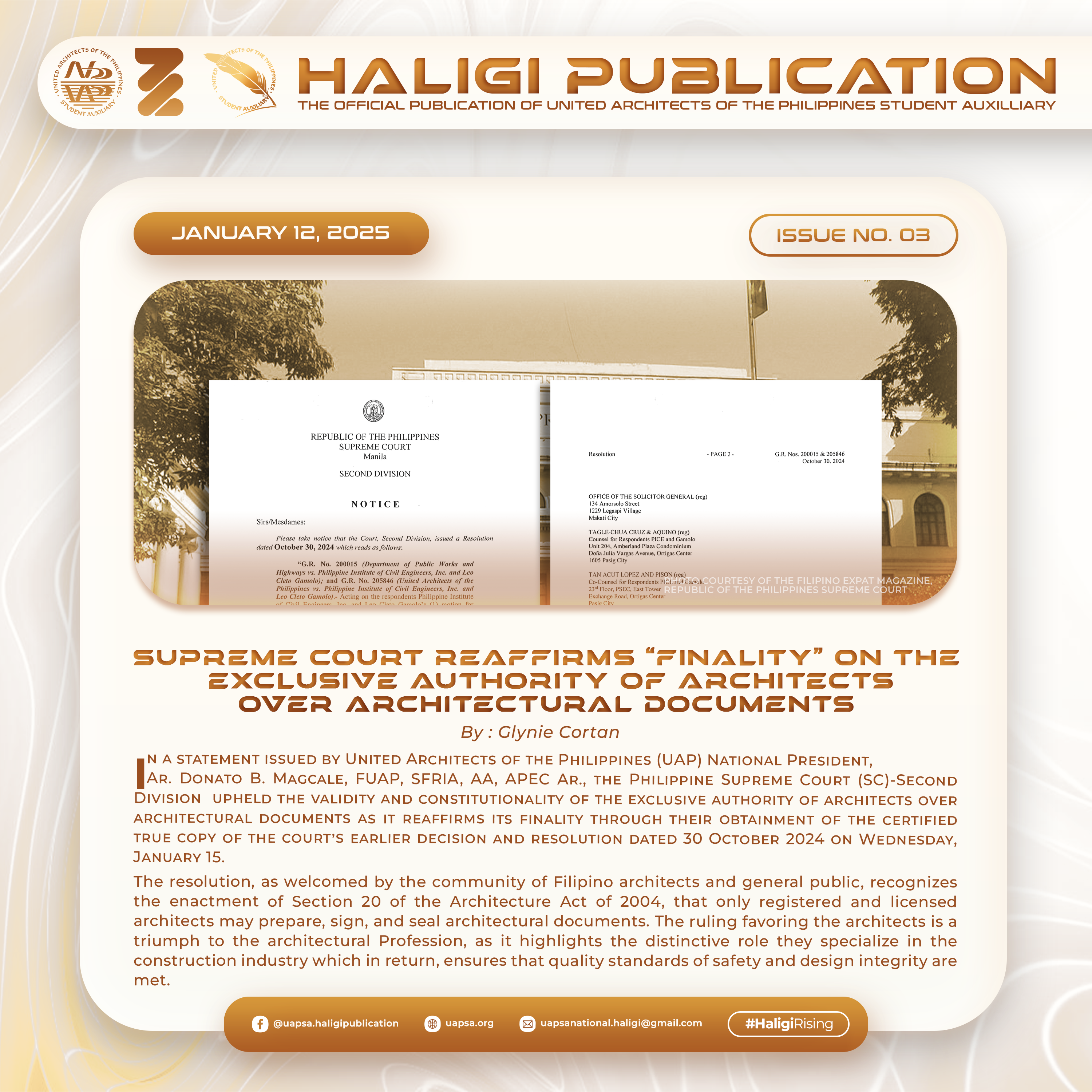 𝐒𝐮𝐩𝐫𝐞𝐦𝐞 𝐂𝐨𝐮𝐫𝐭 𝐑𝐞𝐚𝐟𝐟𝐢𝐫𝐦𝐬 “𝐅𝐢𝐧𝐚𝐥𝐢𝐭𝐲” 𝐨𝐧 𝐭𝐡𝐞 𝐄𝐱𝐜𝐥𝐮𝐬𝐢𝐯𝐞 𝐀𝐮𝐭𝐡𝐨𝐫𝐢𝐭𝐲 𝐨𝐟 𝐀𝐫𝐜𝐡𝐢𝐭𝐞𝐜𝐭𝐬 𝐨𝐯𝐞𝐫 𝐀𝐫𝐜𝐡𝐢𝐭𝐞𝐜𝐭𝐮𝐫𝐚𝐥 𝐃𝐨𝐜𝐮𝐦𝐞𝐧𝐭𝐬